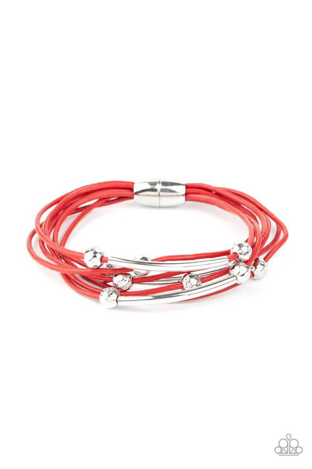 Magnetically Modern- Red Bracelet -Paparazzi Accessories