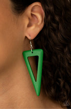 Load image into Gallery viewer, Bermuda Backpacker- Green Wood Earrings- Paparazzi Accessories
