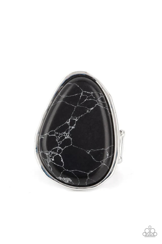 Marble Mecca - Black Stone Ring - Paparazzi Accessories