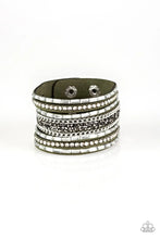 Load image into Gallery viewer, Rhinestone Rumble - Green Wrap Bracelet- Paparazzi Accessories
