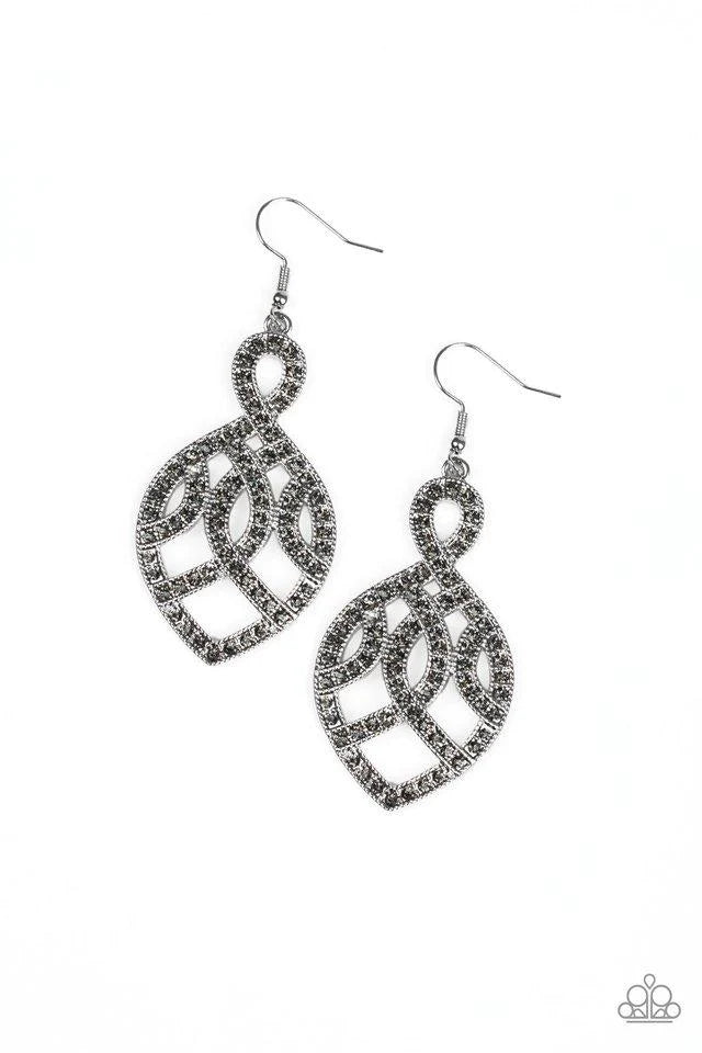 A Grand Statement - Silver Rhinestone Earrings - Paparazzi Accessories