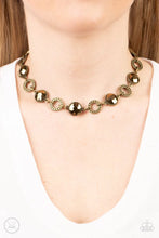 Load image into Gallery viewer, Rhinestone Rollout- Brass Choker Necklace- Paparazzi Accessories
