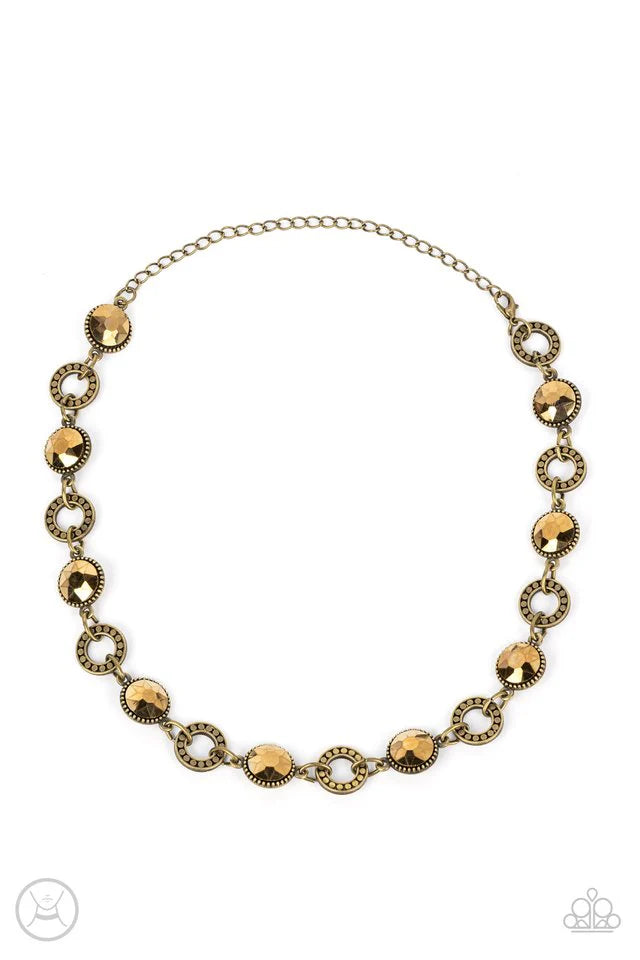 Rhinestone Rollout- Brass Choker Necklace- Paparazzi Accessories