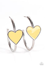 Load image into Gallery viewer, Kiss Up - Yellow Heart Hoop Earrings- Paparazzi Accessories
