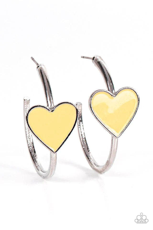 Kiss Up - Yellow Heart Hoop Earrings- Paparazzi Accessories
