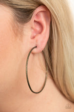 Load image into Gallery viewer, Rustic Roundabout - Brass Hoop Earrings- Paparazzi Accessories
