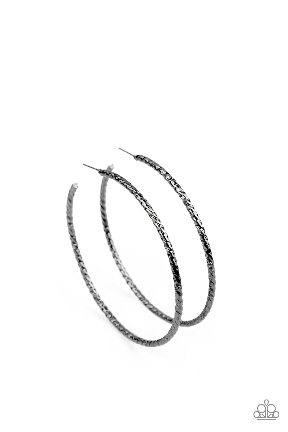 Voluptuous Volume - Black Gunmetal Hoop Earrings- Paparazzi Accessories