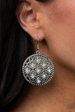 Load image into Gallery viewer, Medallion Stallion - Silver Rhinestone Earrings- Paparazzi Accessories
