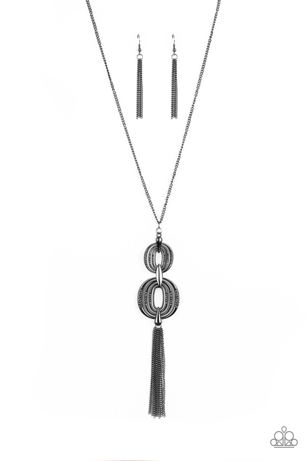 Timelessly Tasseled- Black Gunmetal Necklace -Paparazzi Accessories