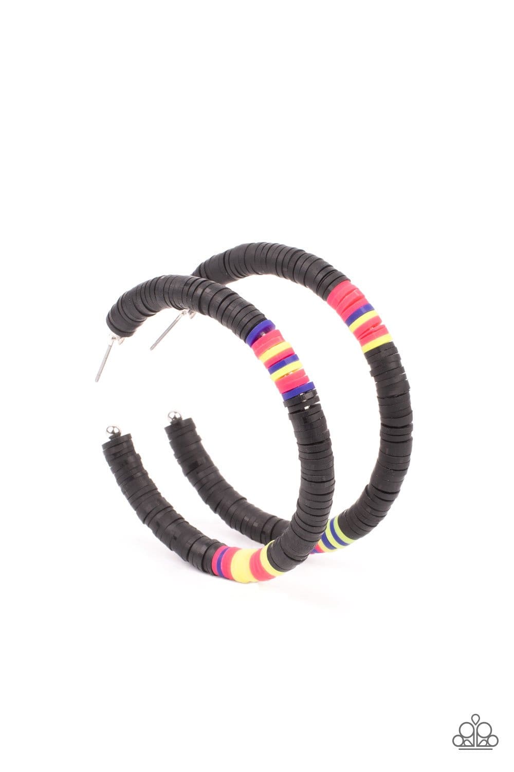 Colorfully Contagious- Black Hoop Earrings- Paparazzi Accessories